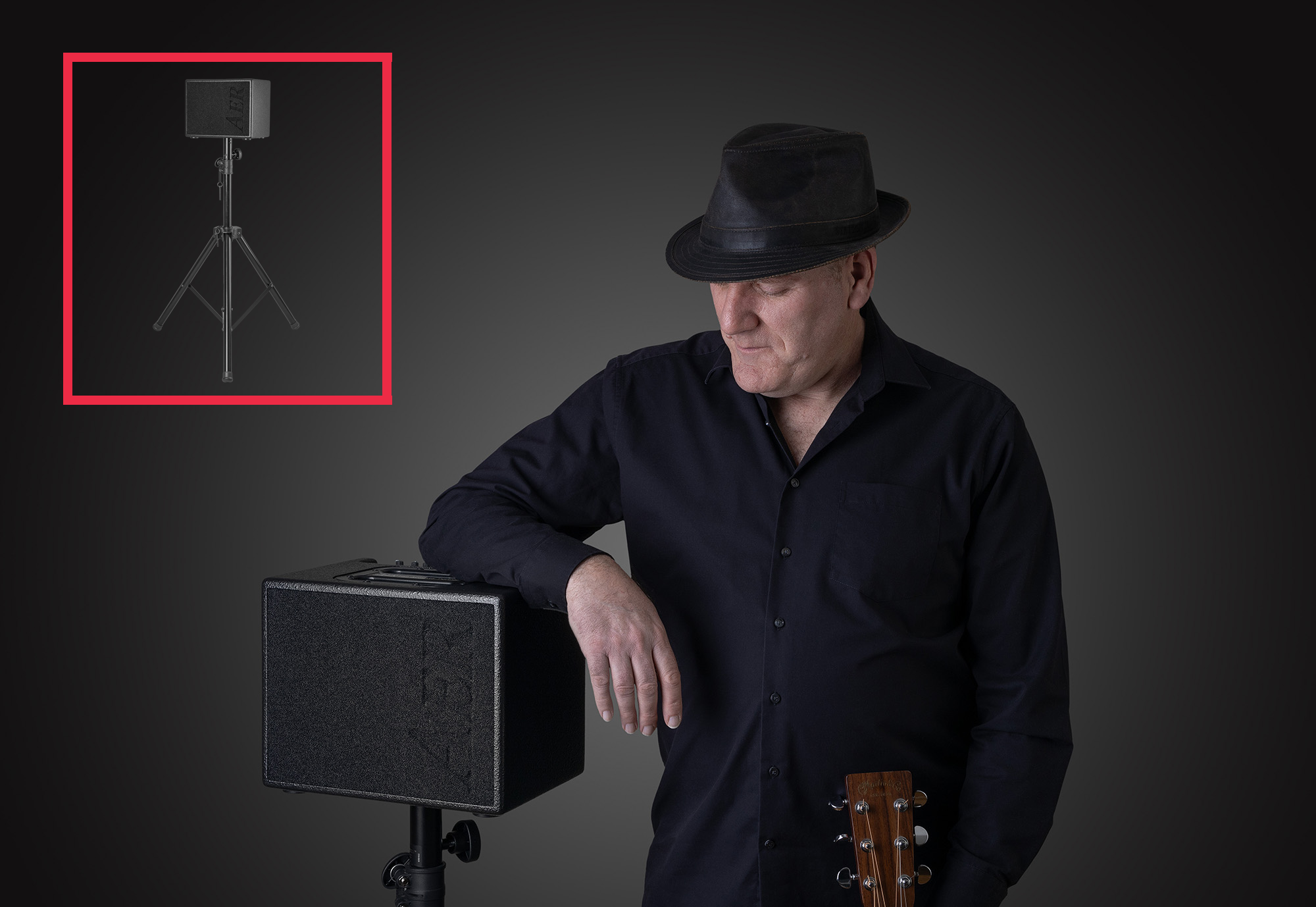 Photo of Paul Wingham offering live acoustic musical services using an AER Compact acoustic amplifier for subtle and discreet performances